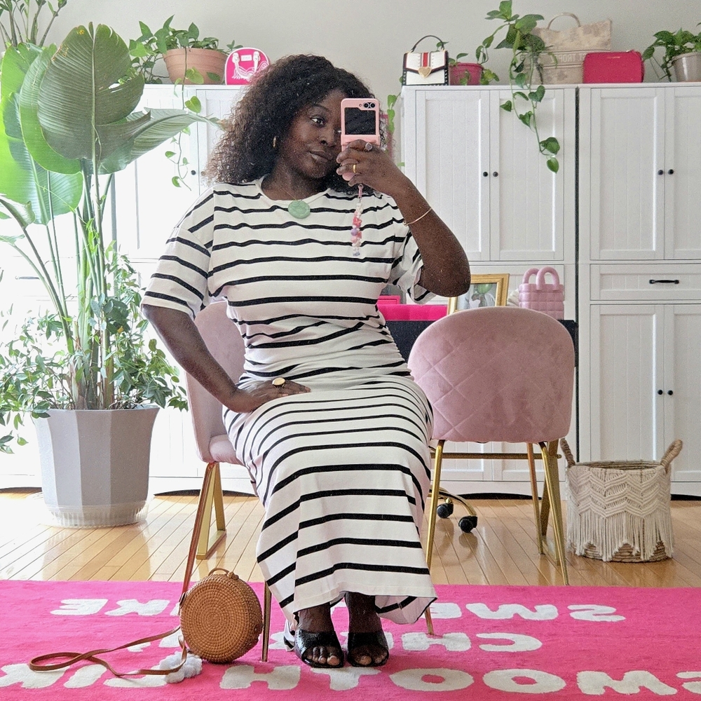ASOS Design - Black & White Striped Maxi Dress